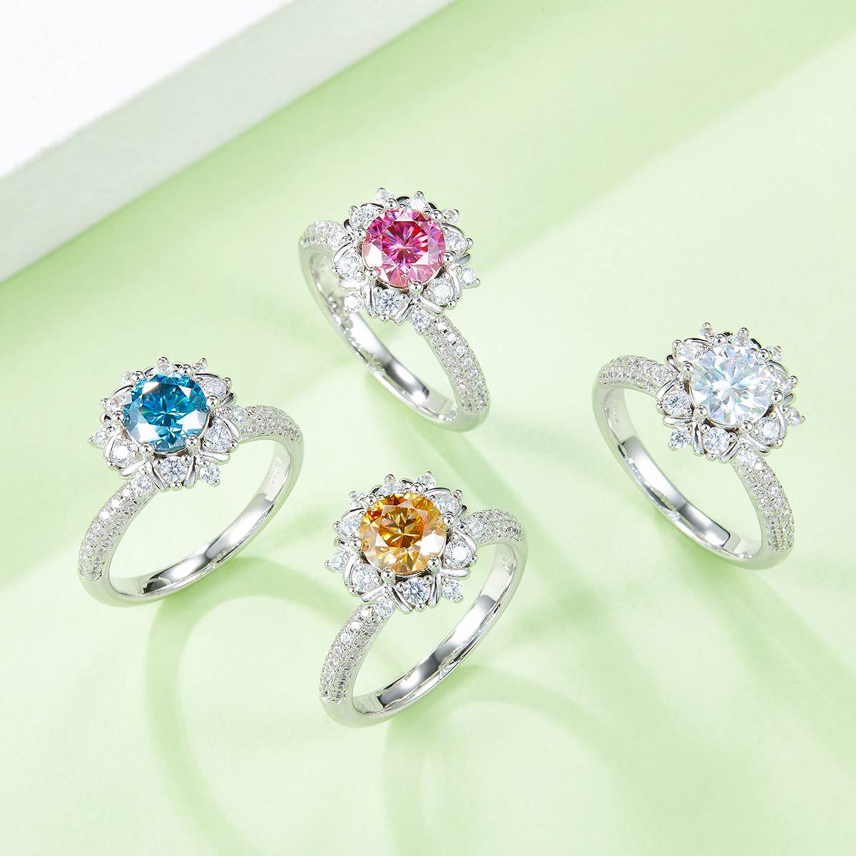 Lonceen Orchid Flower Halo Lab Grown Diamond Ring 925 Sterling Silver Wholesale Wedding Ring