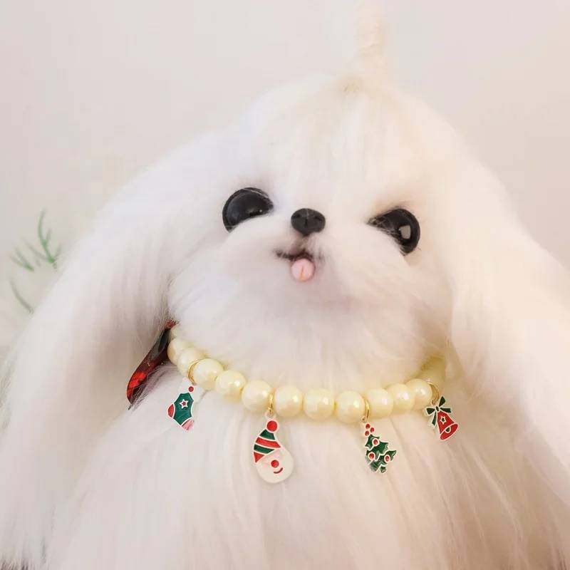 Collier de perles pour animaux de compagnie avec pendentif nœud papillon, sapin de Noël