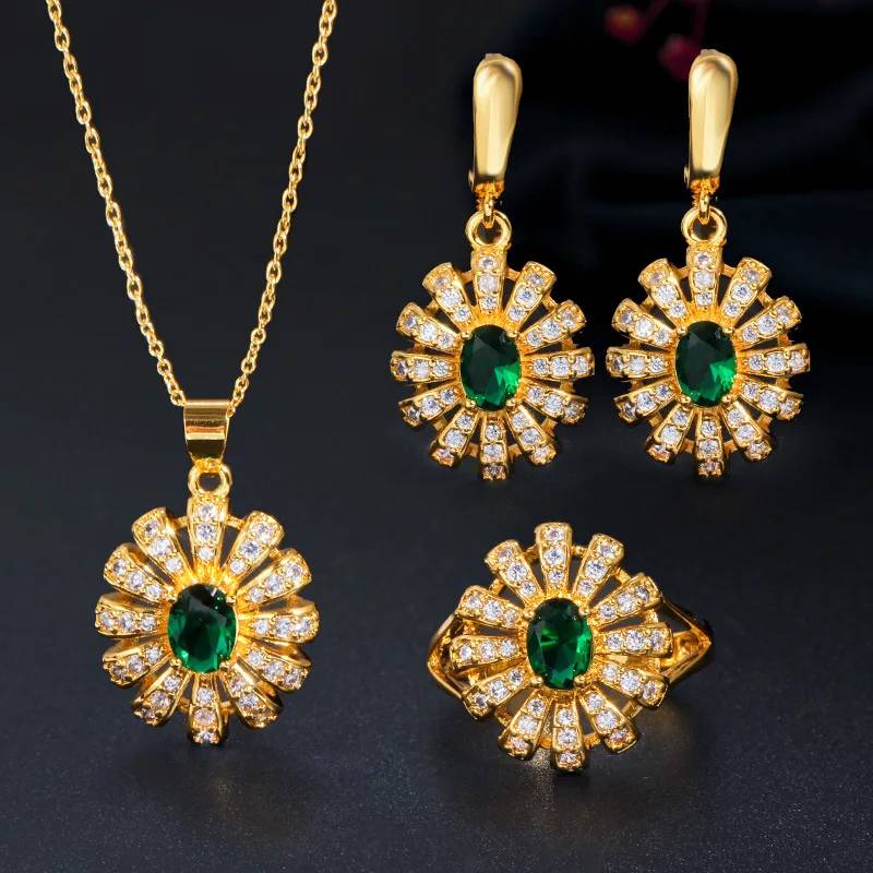 Ensemble de bijoux plaqués or pour femme : collier, boucles d'oreilles et bague