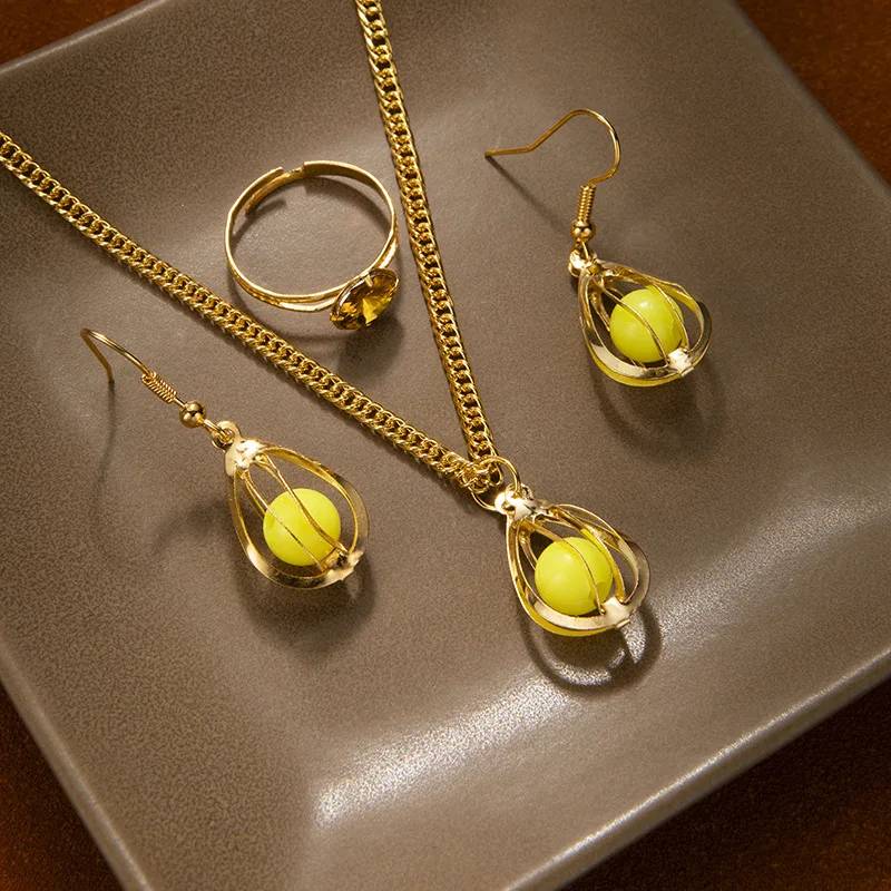 Ensemble de bijoux en alliage avec pierre naturelle creuse en forme de goutte d'eau, en promotion européenne et américaine