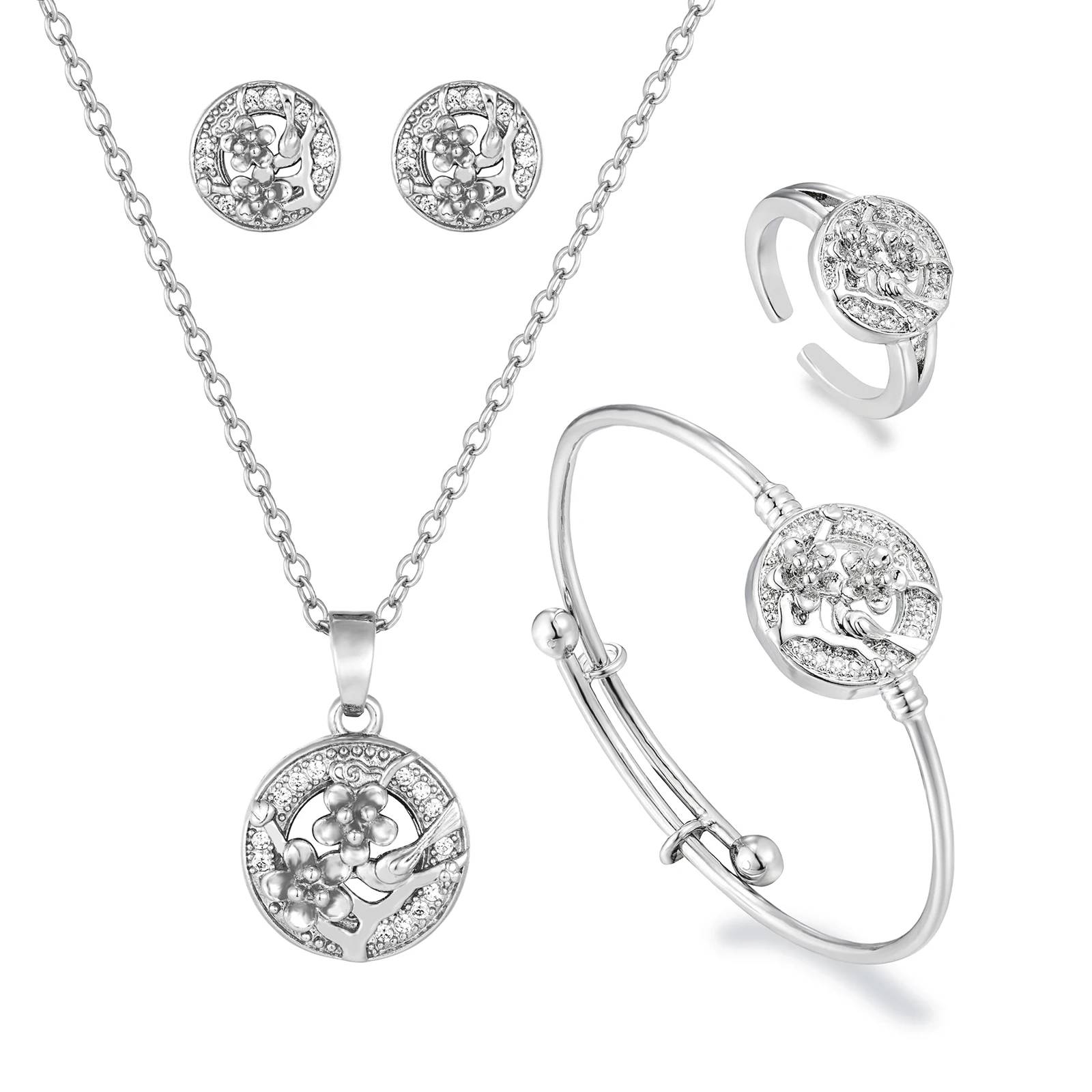 Ensemble de bijoux élégant pour enfants en laiton plaqué argent et zircon