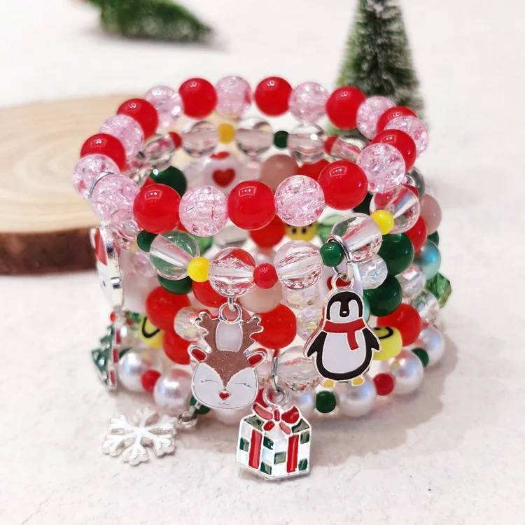Christmas Cute Beaded Bracelet for Kids Holiday Gift Jewelry
