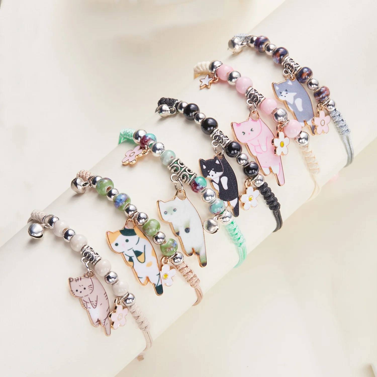 Cartoon Cat Woven Bracelet for Girls Handmade Friendship Jewelry
