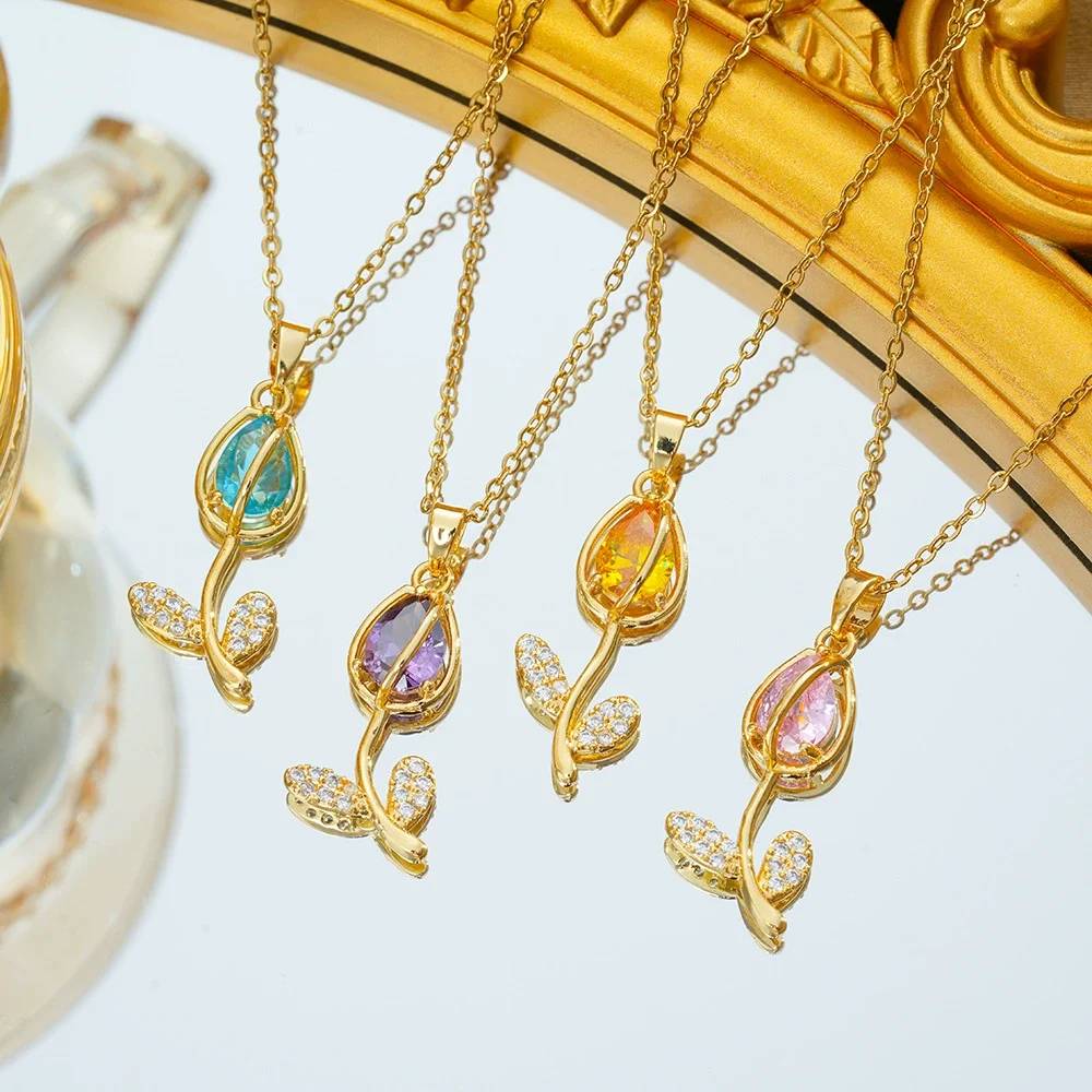 Copper Necklace for Women Customizable Tulip Flower Charm Manufacturer Romantic Gift