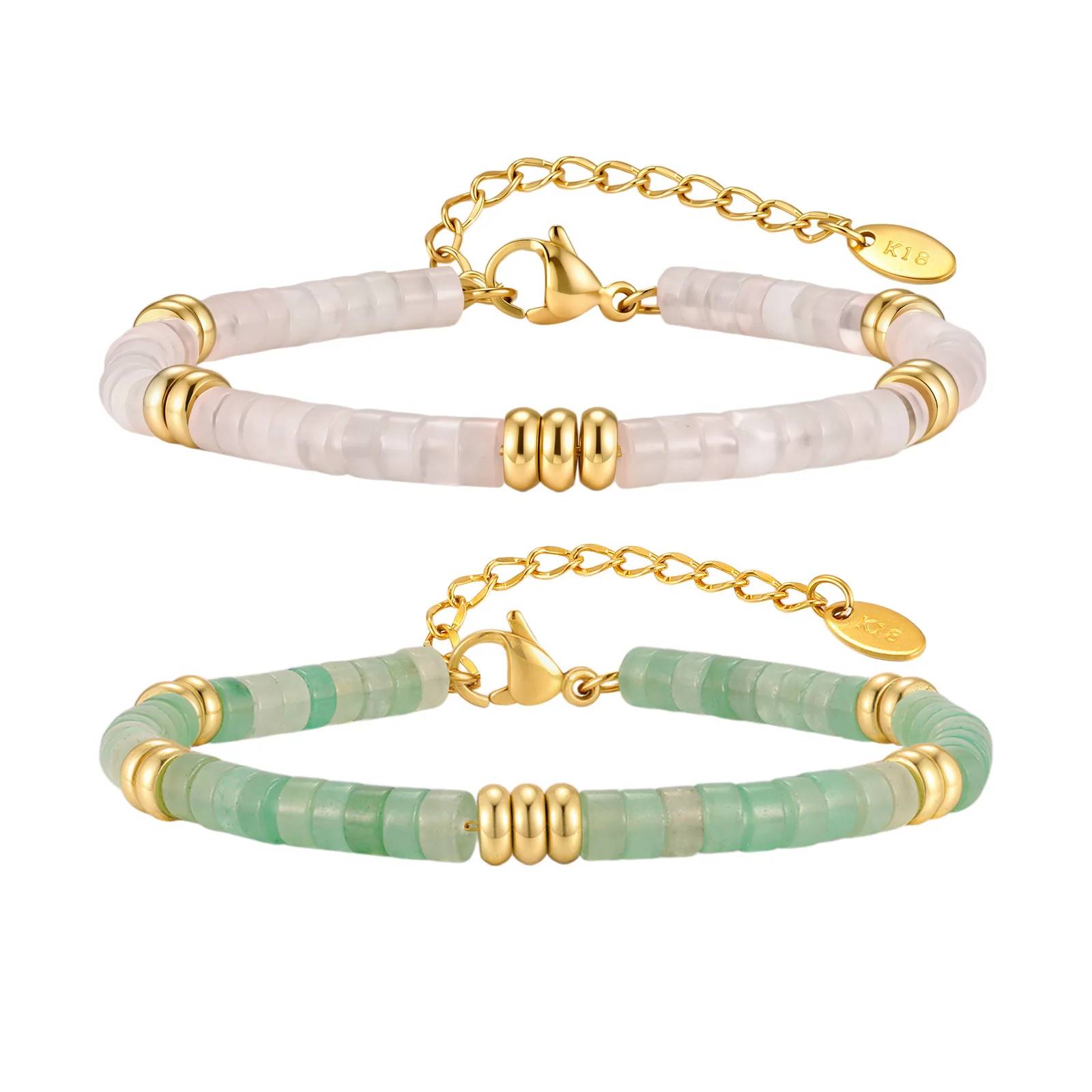 Gold Plated Stainless Steel Natural Sea Rose Quartz Oval Cut Beaded Interlaced Women's Trendy Summer Fashionable Gift Bracelet