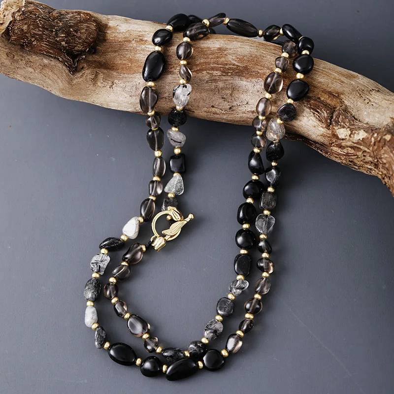 Luxury Black Onyx Quartz Beads Natural Stone OT Bar Lariat Necklaces Holiday Bohemia Statement Jewelry Gift for Him Butterfly