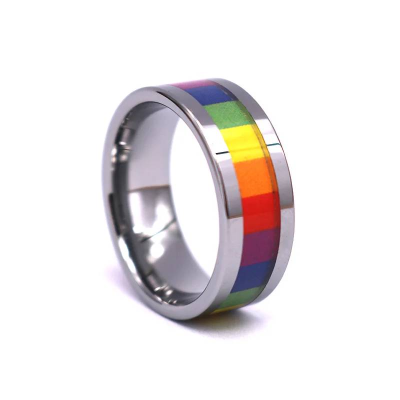 8 mm Wolfram-Regenbogen-Verlobungsring für schwule und lesbische Paare, Ring für Männer mit Stolz auf die LGBTQ+-Community