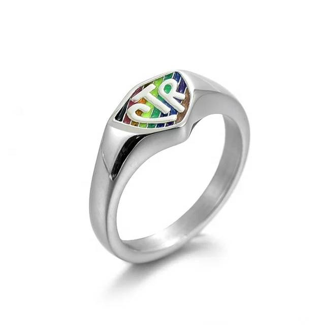 Edelstahl – Wählen Sie den richtigen Schmuck – Neuestes Design – Bunter Streifen – Emaille – Regenbogen-Pride – CTR-Schildring