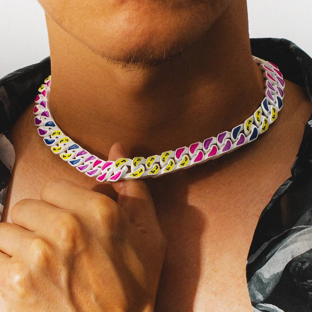 Modische LGBT-Schmuckkette mit Regenbogenflagge, dick, neuestes einzigartiges Vintage-OEM-Design, trendige 12-mm-Kubakette