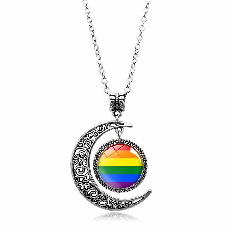 Großhandel Gay Pride Schmuck Cabochon Kristall Halbmond Regenbogen LGBT Anhänger Halskette 2021 Regenbogen Choker Halskette