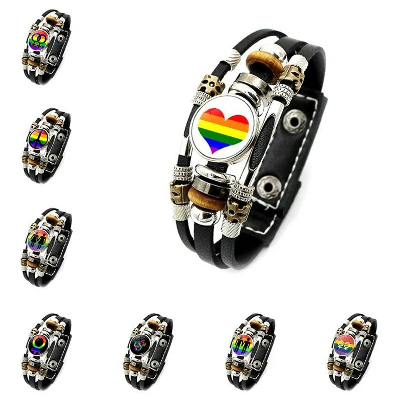 Regenbogen-Armband für Paare, geflochten, Leder, LGBT-Accessoire, Schmuck