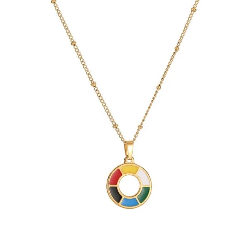 LGBT-Herren-Schmuck: Bunte Emaille-Kreis-Satellitenketten-Halskette aus Edelstahl mit rundem Regenbogen-Palette-Anhänger