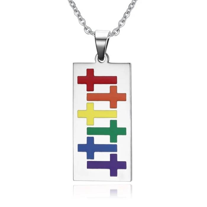 Vintage Regenbogen-Flocken-Anhänger aus Edelstahl – Symbol für Gay Pride und LGBT – Geschenk für Frauen, Männer, Paare und Freunde