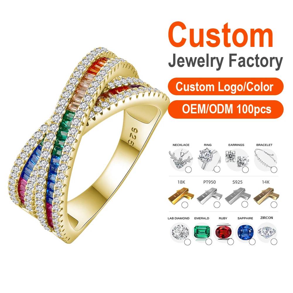Regenbogenfarbener, stapelbarer Ring mit 5A Zirkonia im Kanalfassung-Design, 925er Sterlingsilber, 14 Karat vergoldet, für Damen, Pride