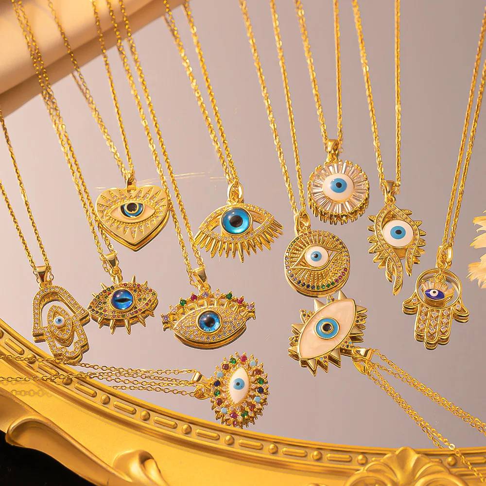 High Quality Non Tarnish Evil Eye Jewelry Necklace Stainless Steel 18K Gold Blue Evil Eye Necklace