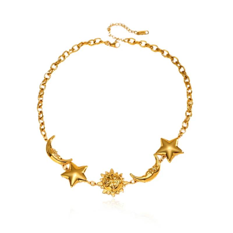 Lonceen Jewelry 极简主义 18K 镀金不锈钢天体日月星吊坠锁骨项链（女士款）