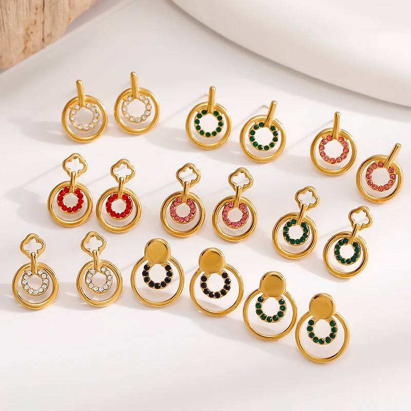 Lonceen Jewelry 出品的优雅 18K 镀金双圈钻石耳坠
