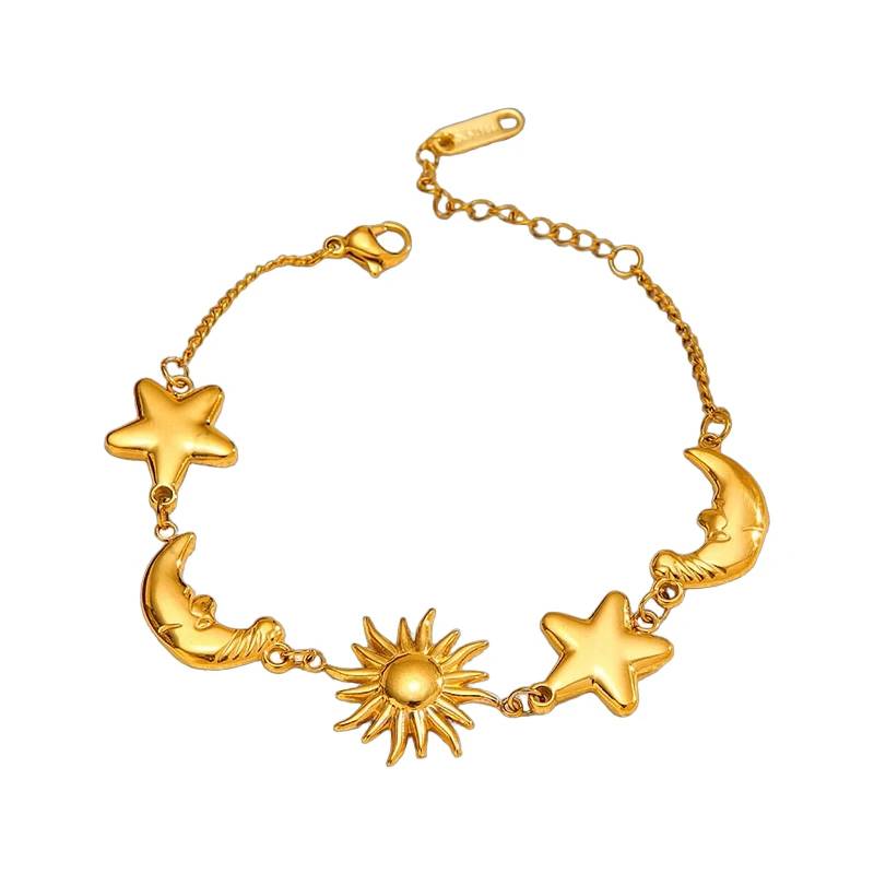 Lonceen 复古 18K 镀金日月星辰手链（女款） - 防水不锈钢星空饰品