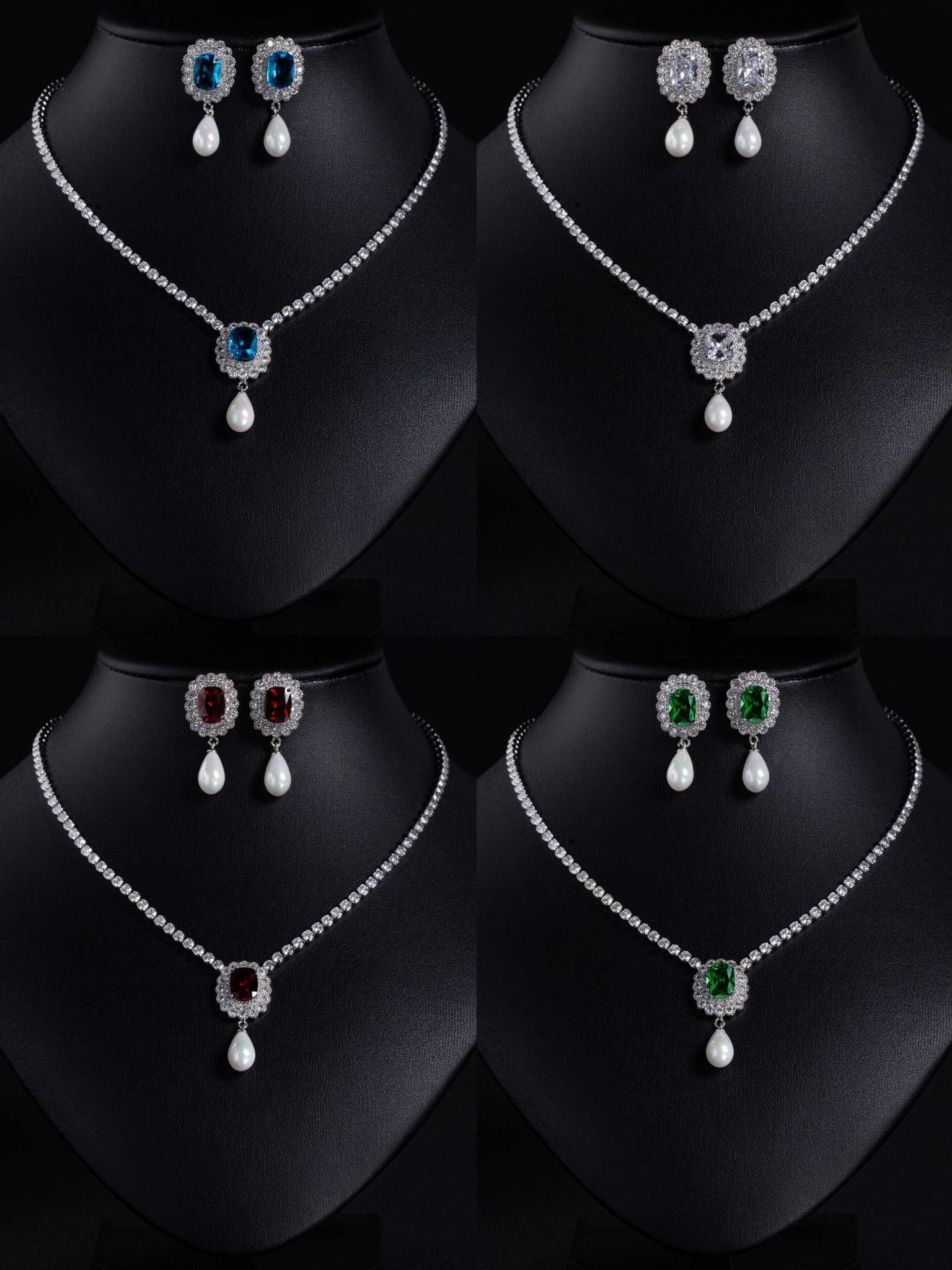 Wedding Jewelry Sets for Brides 18k Gold Pearl Teardrop Zircon