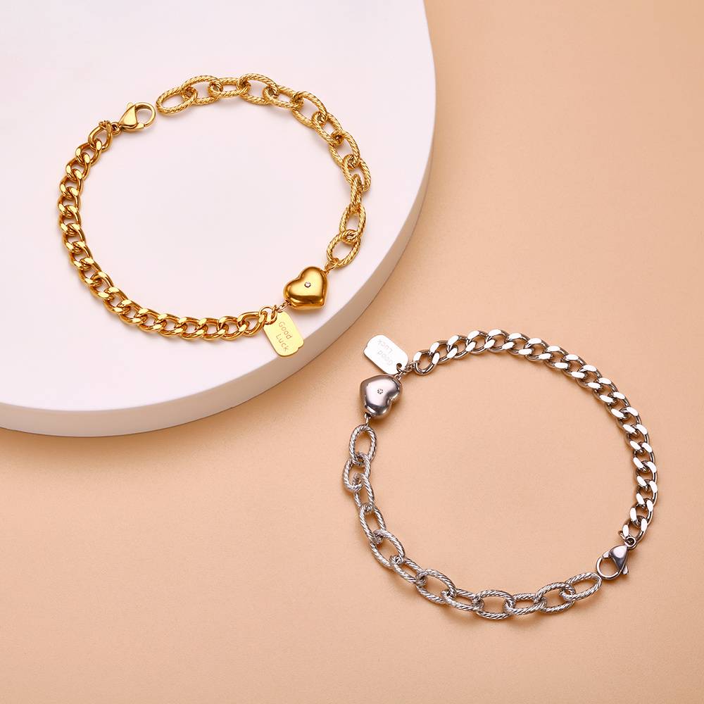 Lonceen Gold Double-Chain Heart Bracelet for Women, Fashionable Jewelry