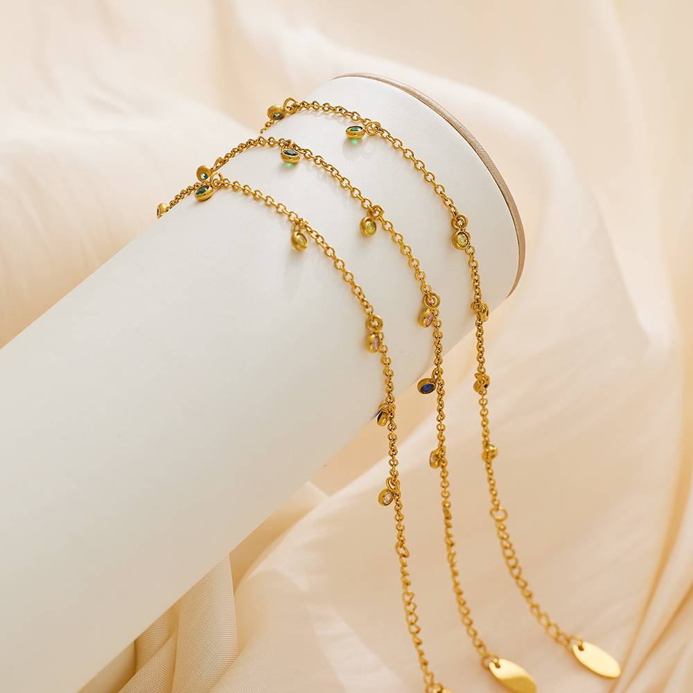 Fashionable Stainless Steel Gold-Plated Zircon Bead Charm Pendant Tassel Bracelet for Women