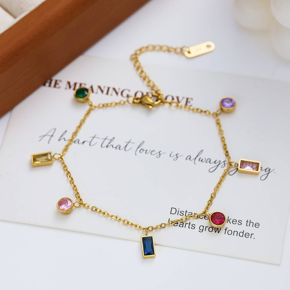 Colorful Zircon Stainless Steel 18K Gold Plated Women's Fashion Jewelry Bracelet