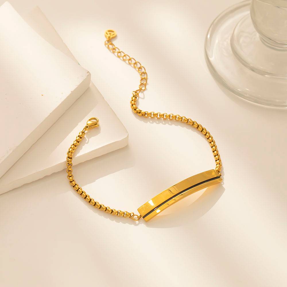 18k gold-plated women's carved custom name stainless steel Cuban fashion jewelry bracelet