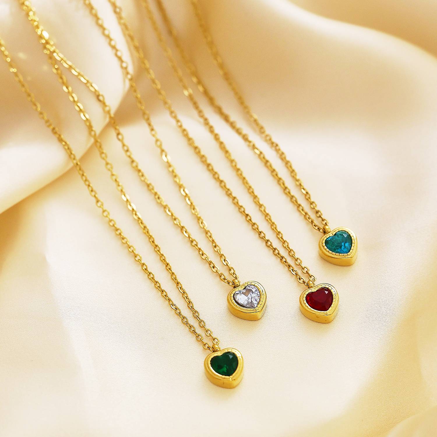 Charming 18k Gold Plated Stainless Steel Women's Colored Cubic Zirconia Link Female Fashion Jewelry Necklace