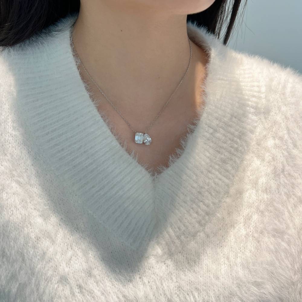 925 Silver Double-Stone Moissanite Necklace – Lonceen Jewelry