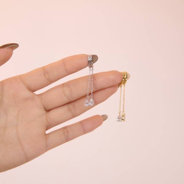 18k Gold Plated S925 Silver Double Teardrop Zircon Earrings