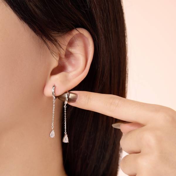 Lonceen 925 Sterling Silver 5A CZ Zircon Drop Chain Earrings