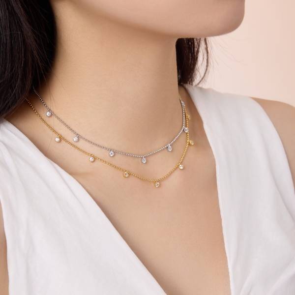Lonceen 925 Silver 18K-Plated Two-Tone Zircon Layered Choker Necklace
