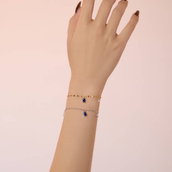 Lonceen 925 Silver 18K-Plated Blue Zircon Stone Bracelet Set for Women