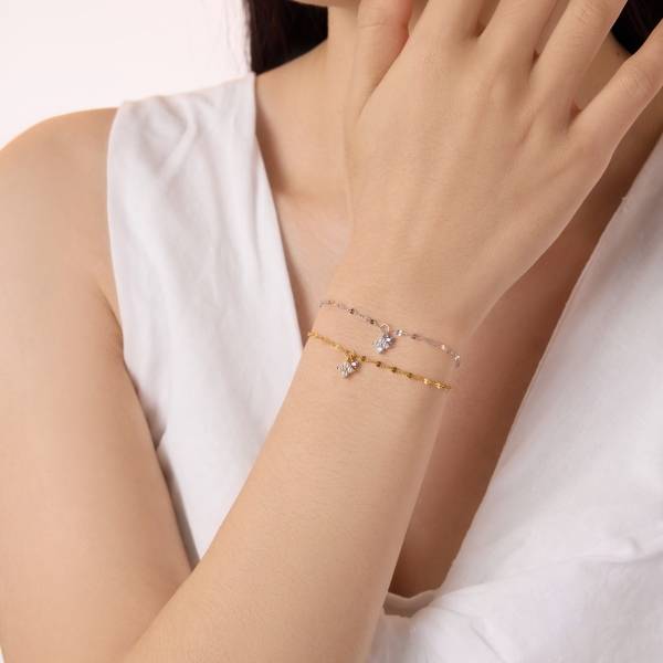 Lonceen 925 Silver 18K-Plated Zircon Layered Bracelet Set for Women