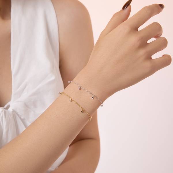 Lonceen 925 Silver 18K-Plated Dainty Zircon Layered Bracelet Set for Women