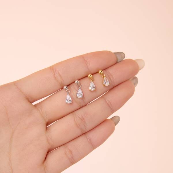 Lonceen 925 Silver 18K-Plated Teardrop Zircon Stud Earrings Set