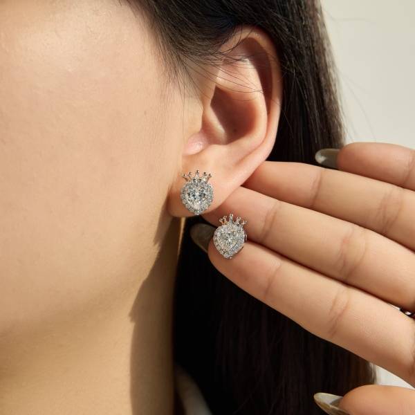 Lonceen 925 Silver 18K-Plated Crown Zircon Stud Earrings
