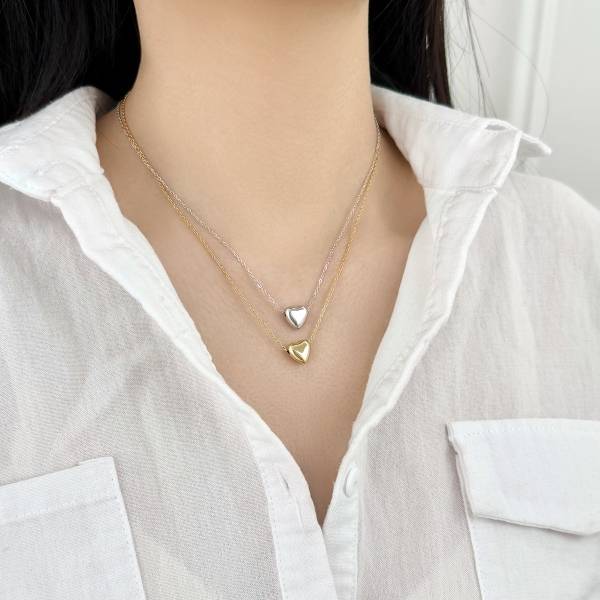 Lonceen 925 Silver 18K-Plated Heart Pendant Silver Chain Necklace