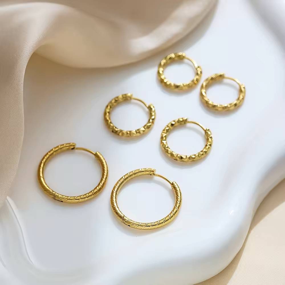 도매 고급 원형 멀티 사이즈 디자인 후프 18k 금도금 스테인리스 스틸 여성 패션 주얼리 귀걸이