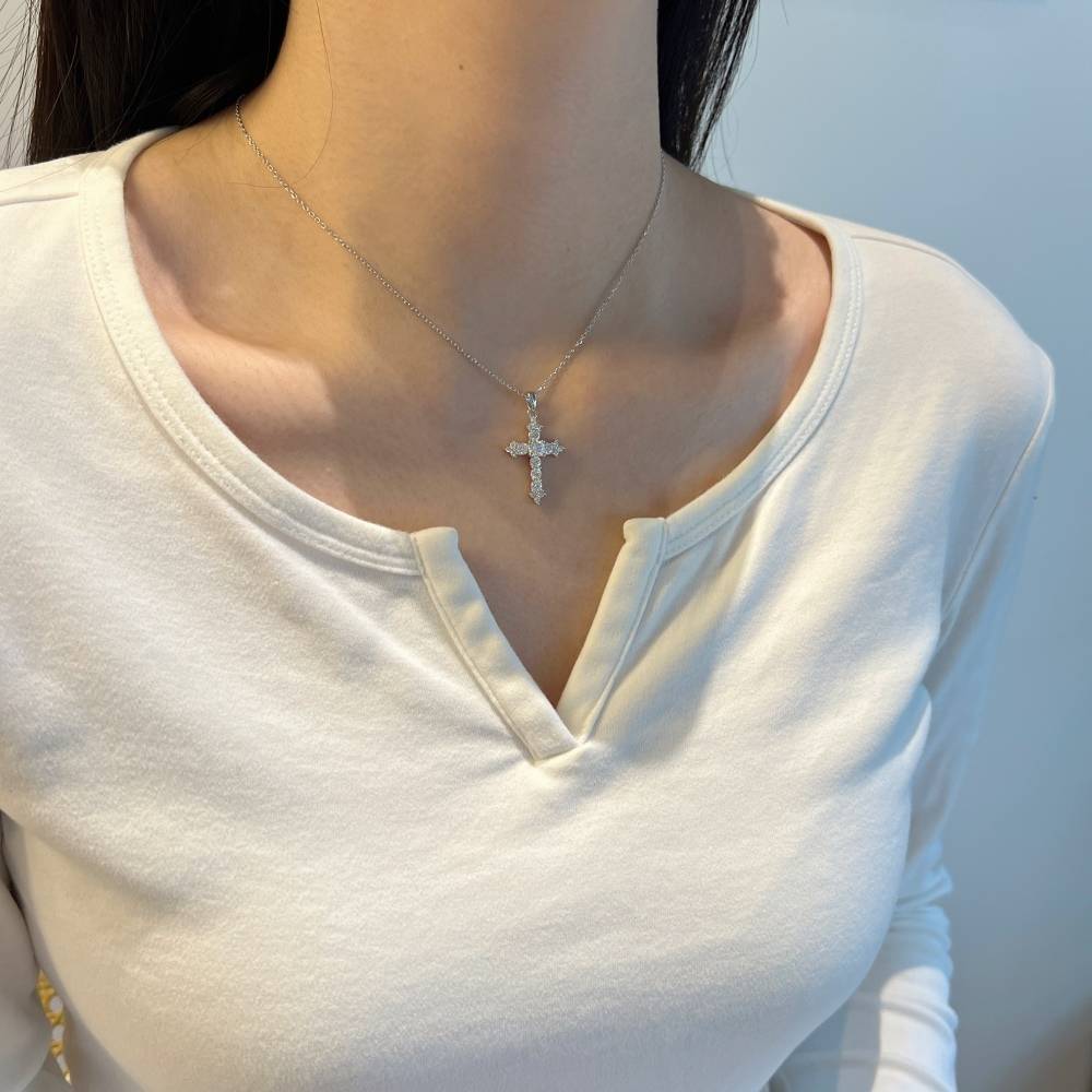 Timeless Cross Design Moissanite Necklace in 925 Silver