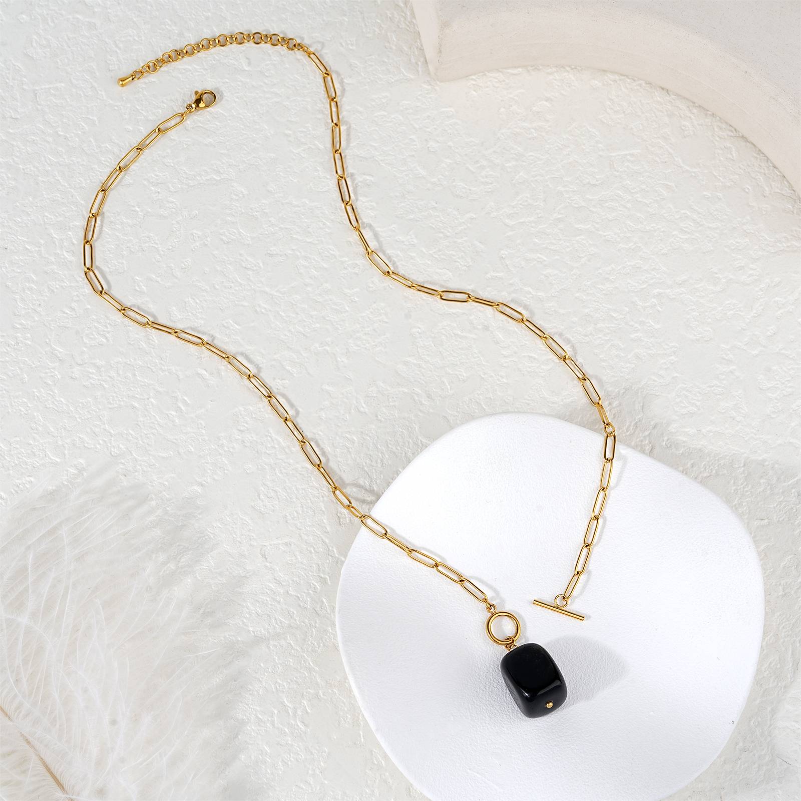 Stainless Steel Necklace Black Onyx OT Clasp