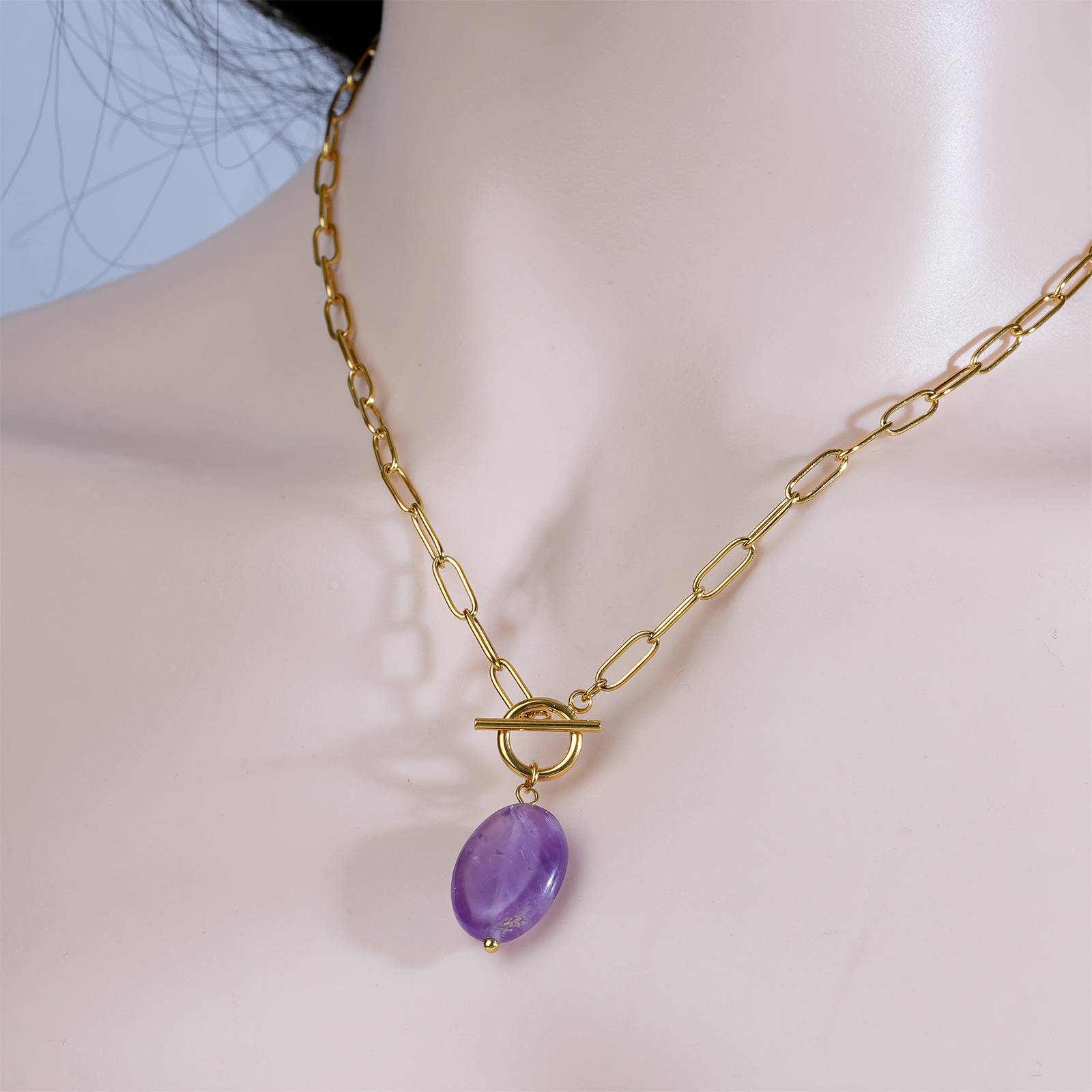 Lonceen Stainless Steel Necklace with Lapis Lazuli Stone