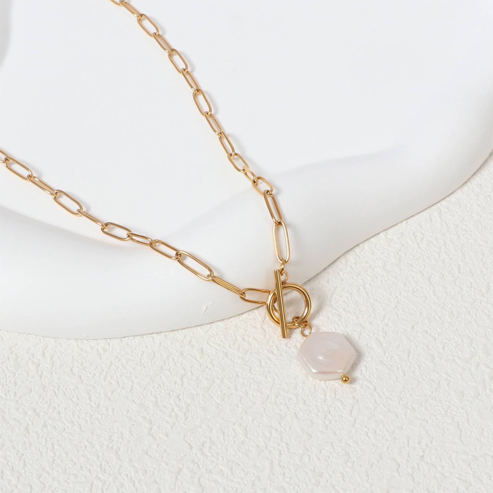 Stainless Steel Necklace Baroque Pearl OT Clasp