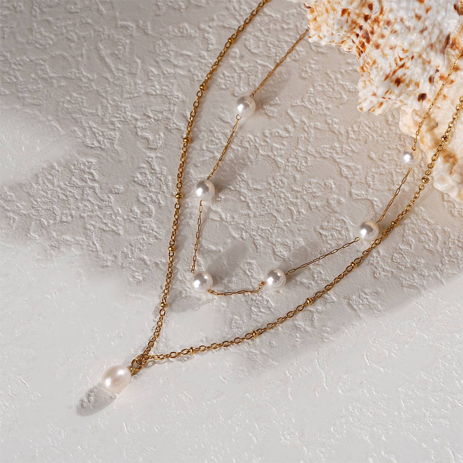 Stainless Steel Necklace Shell Pearl Freshwater Pearl