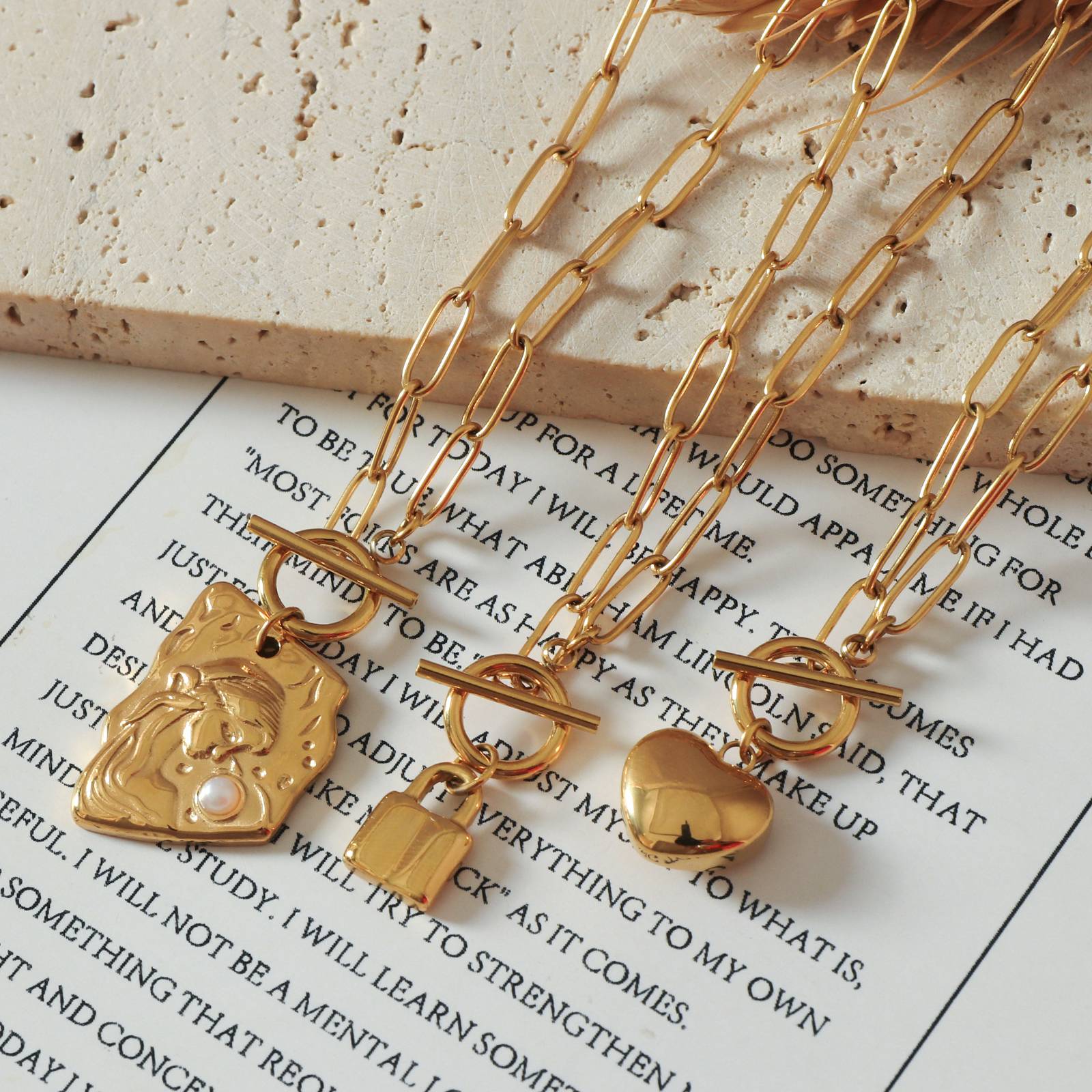 Stainless Steel Heart Pendant Necklace with OT Clasp