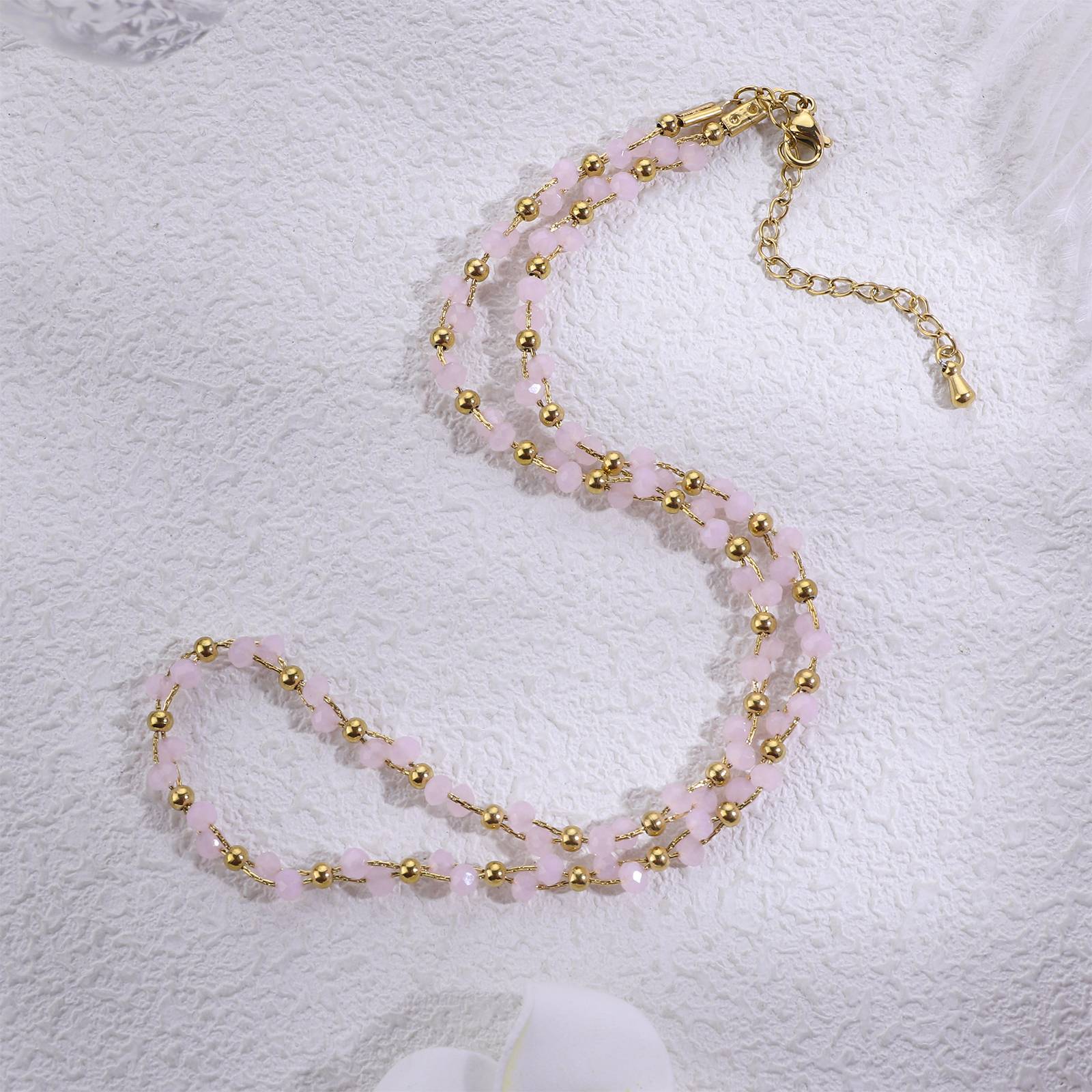 Stainless Steel Necklace Crystal Beads Chain