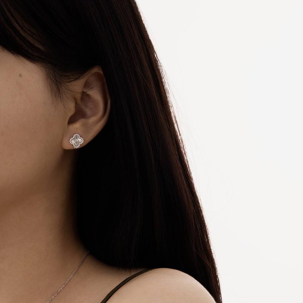 925 Silver Four Leaf Clover Moissanite Stud Earrings by Lonceen