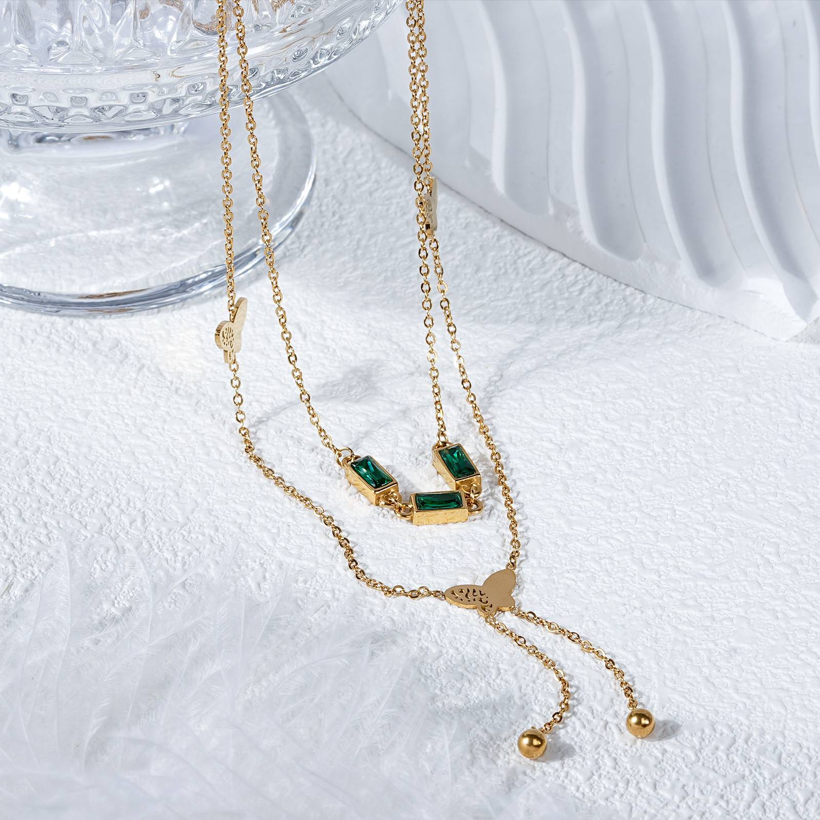 Stainless Steel Necklace White Zircon Butterfly Design