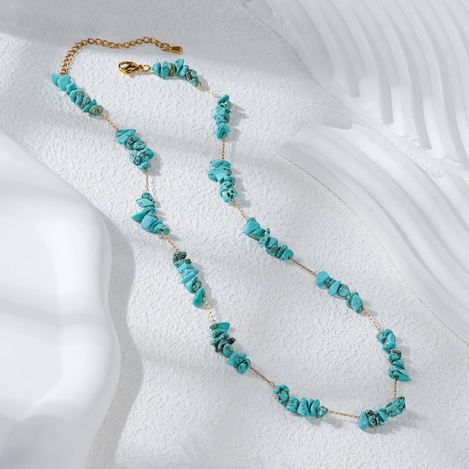 Stainless Steel Necklace with Turquoise Chip Stones