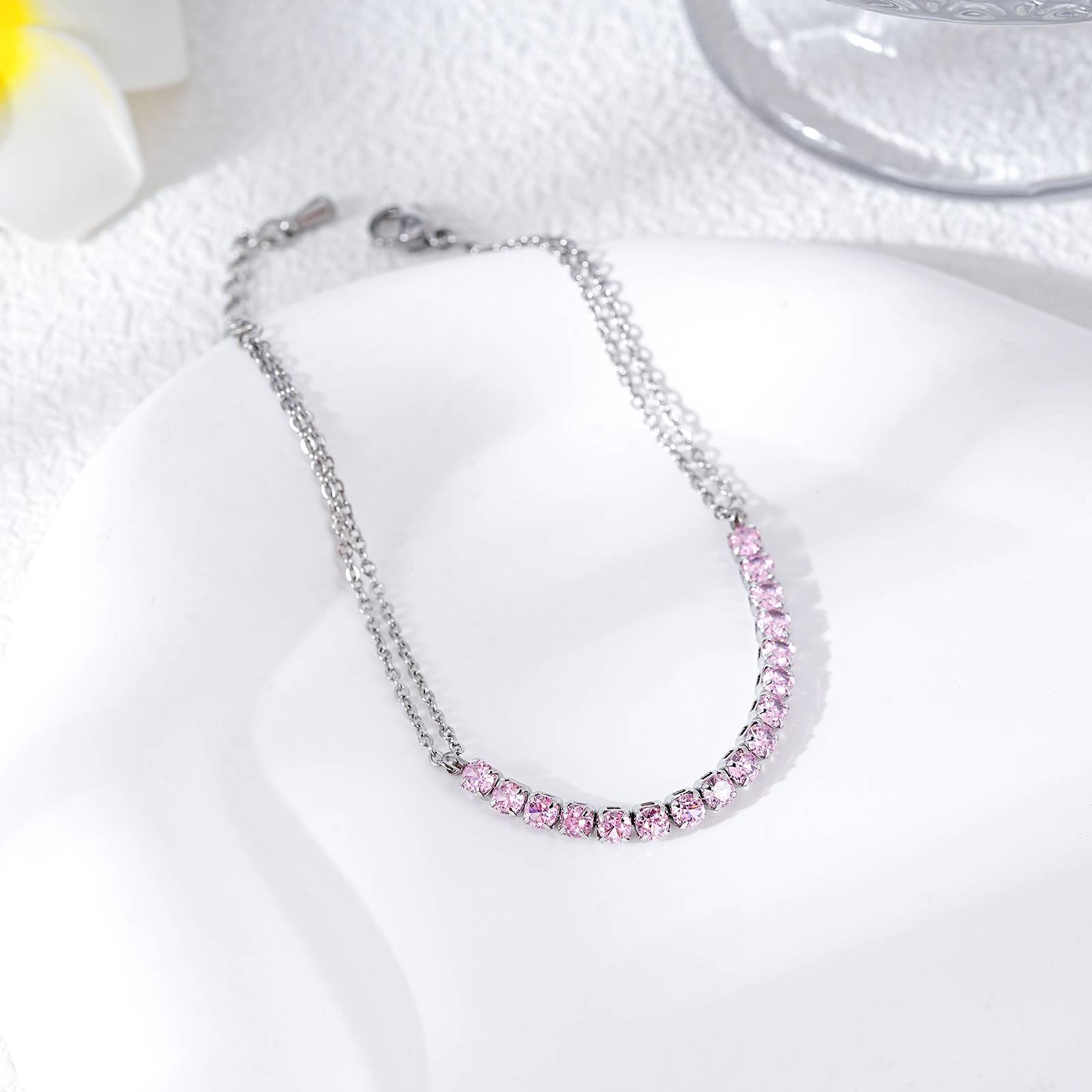 Stainless Steel Bracelet with Champagne Crystal Chain